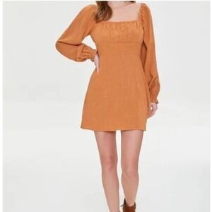 Forever 21 Large Long Sleeve Mini Dress Boho Peasant Puff Sleeve Cottage Core